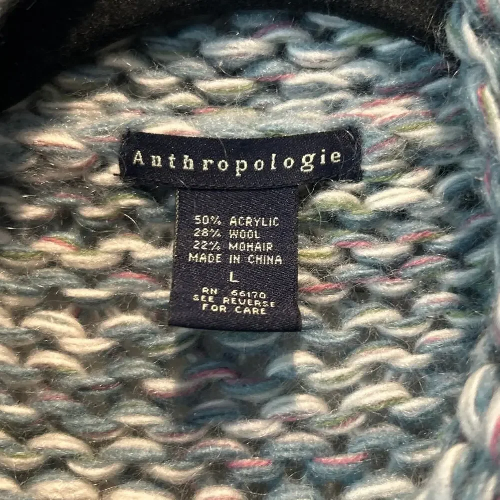 ANTHROPOLOGIE Wool Mohair Chunky Knit Oversized Collared Cardigan Sweater L